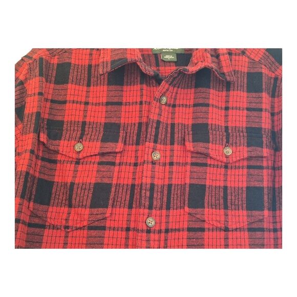 Eddie Bauer Flannel Shirt Mens Large Red Black Plaid Button Front Pockets Cotton - Picture 5 of 12